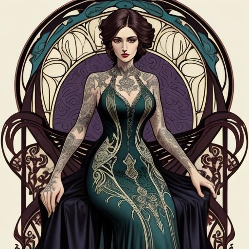 Art Nouveau Tattooed Women in Evening Dresses