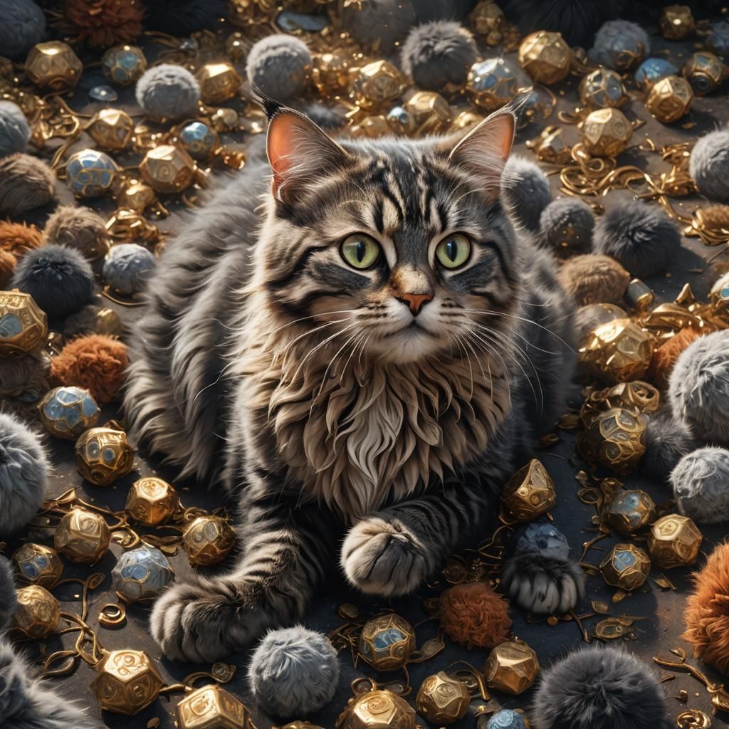 Protective Cat and Baby in Detailed Fantasy Art