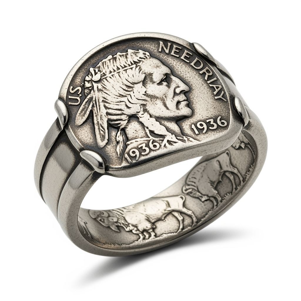 1936 Indian Head Nickel Ring with Silver Band