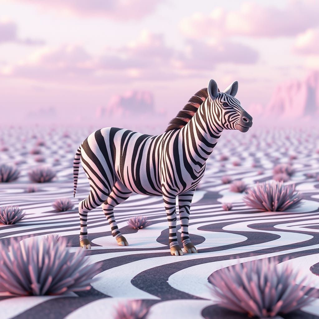 Surreal Striped Beast in Vibrant Landscape