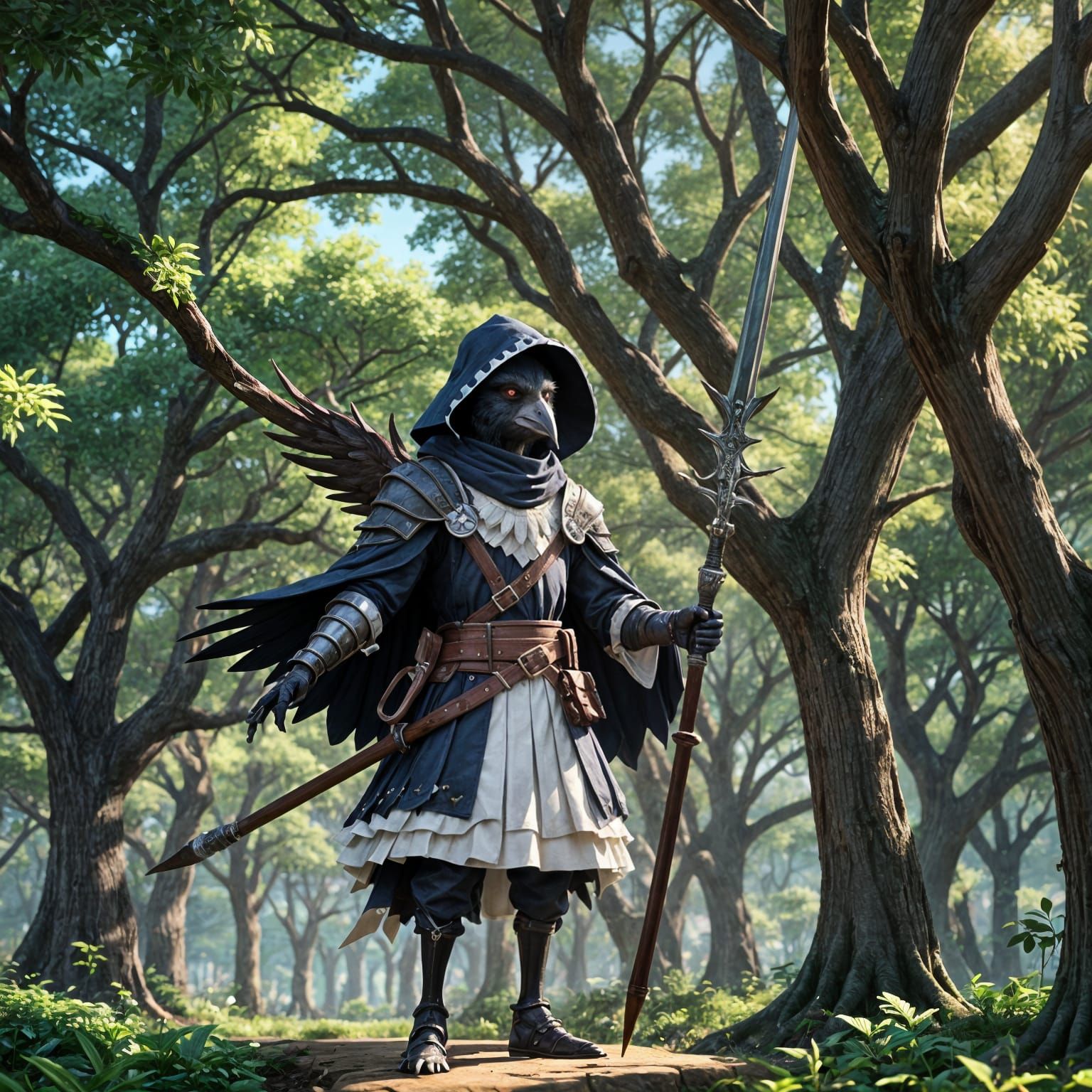 Kenku Maid with Swordspear in Anime Style