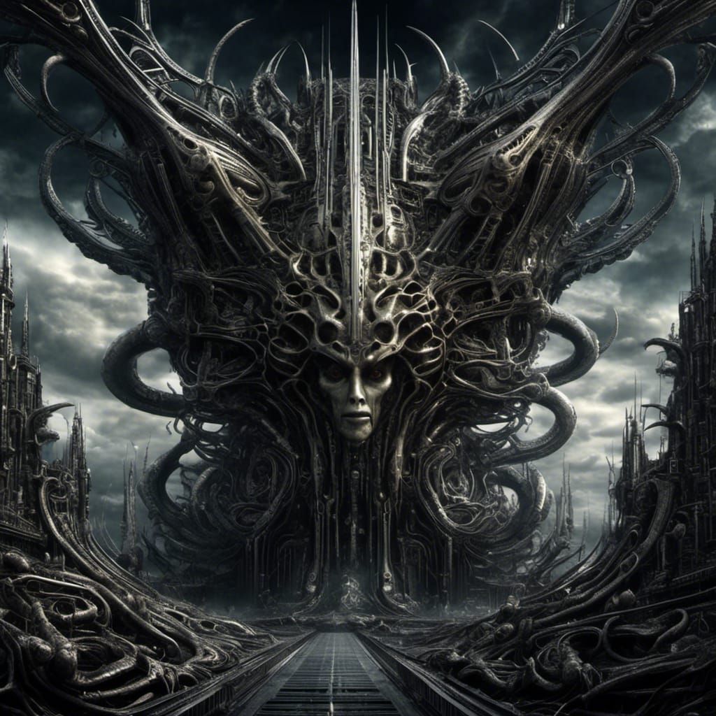 Hyperreal Sci-Fi Alien World in H.R. Giger Style