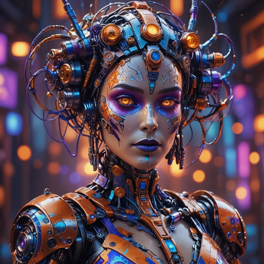 Robot Woman with Clown Makeup: Sci-Fi Digital Art