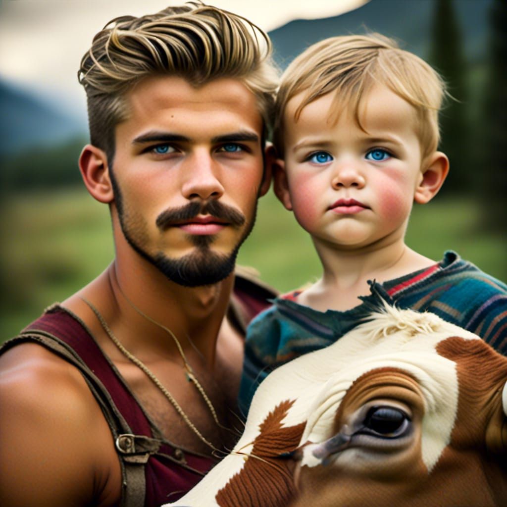 A farmer and his son