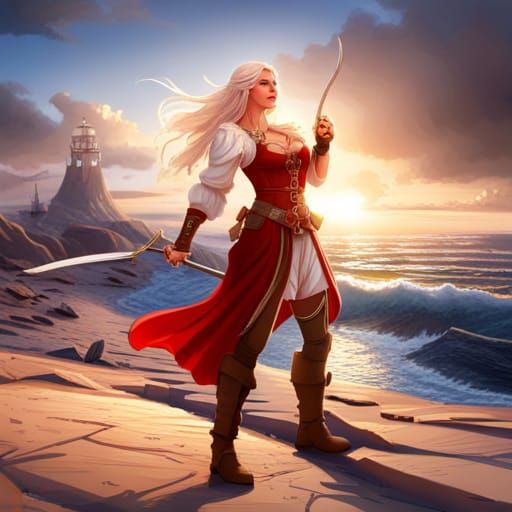 Cute Pirate Girl in Action Pose with Prismatic Lighting