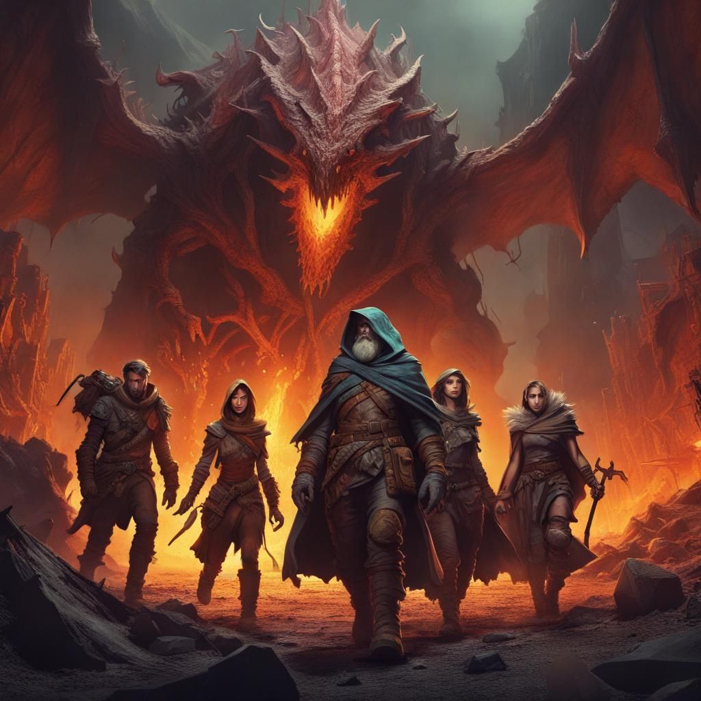 Fantasy Adventurers Explore Hell, Digital Matte Painting