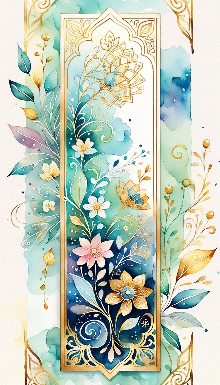 Watercolor Bookmark with Geometric Floral Ornament