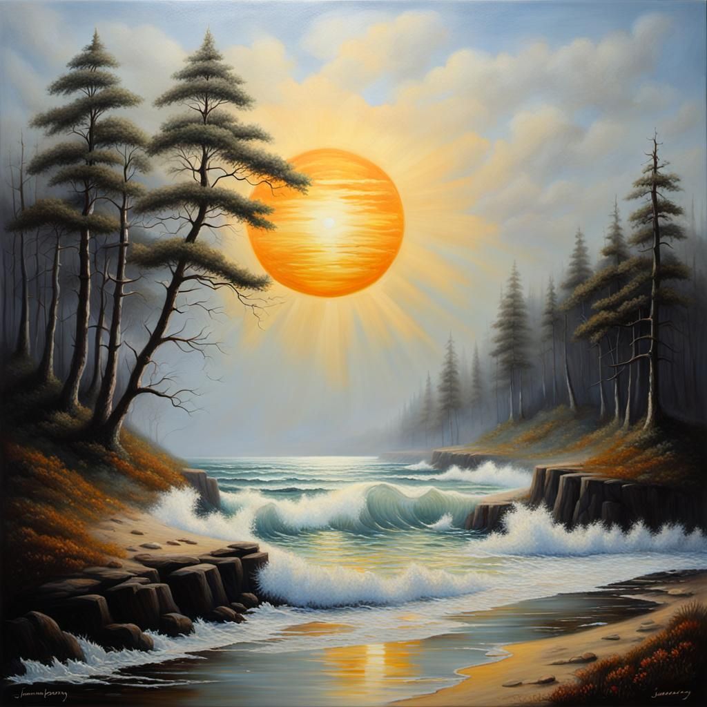 Foggy Seaside Path: An Oil Painting