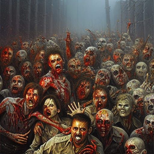 Apocalyptic Zombie Horde in Oil Painting Style