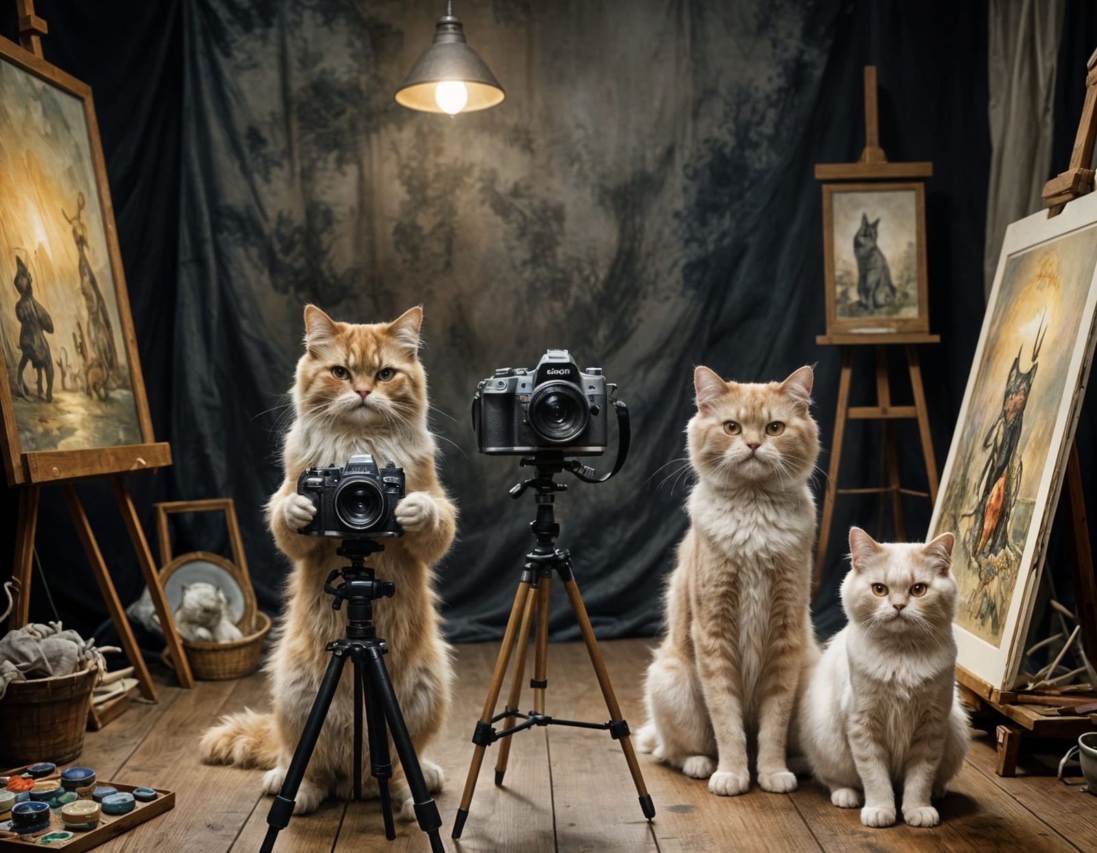Persian Cats in Photo Studio: Watercolor Painting