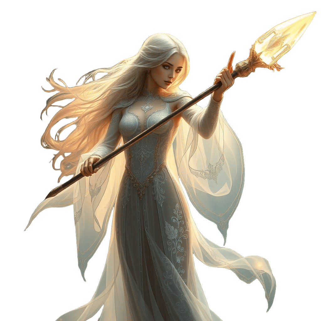 Glowing Holy Staff in Vibrant Fantasy Landscape