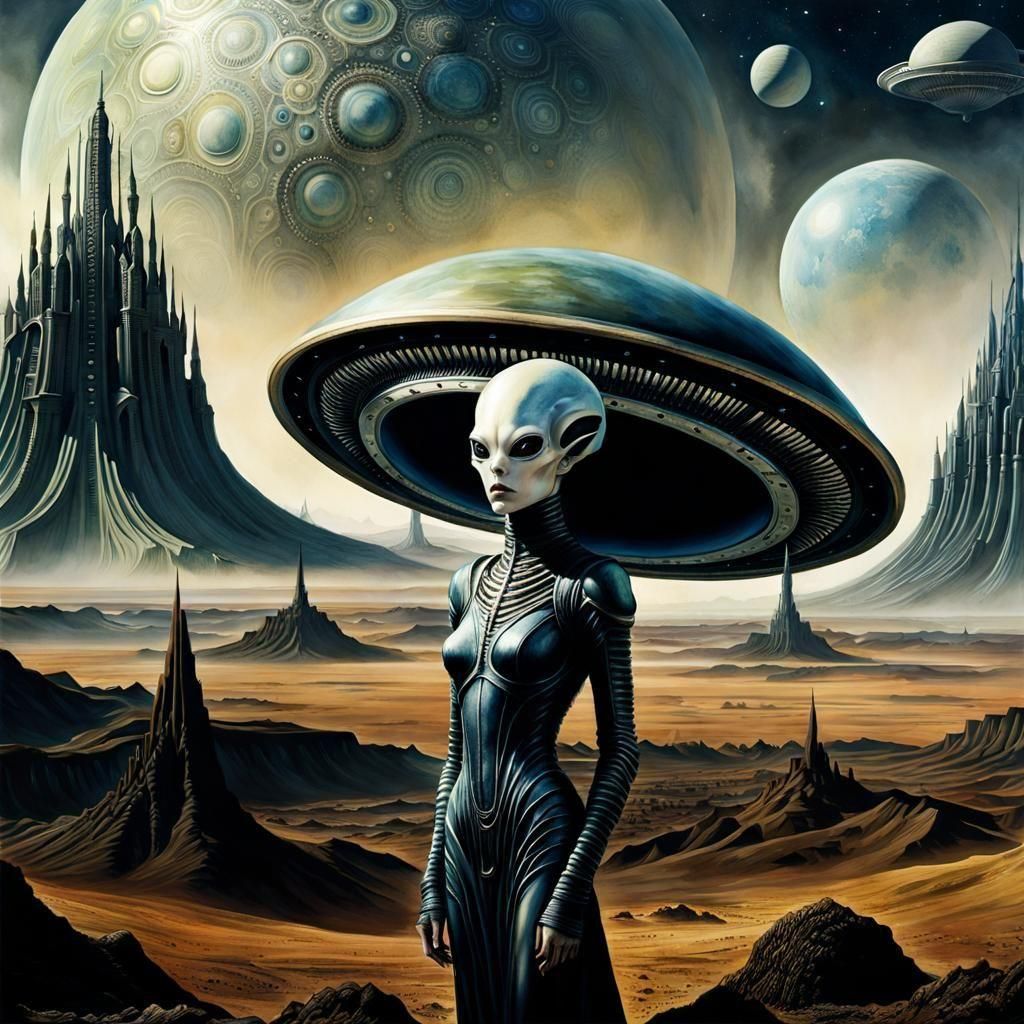 Alien Fashion Show on Exotic Planet in Watercolor