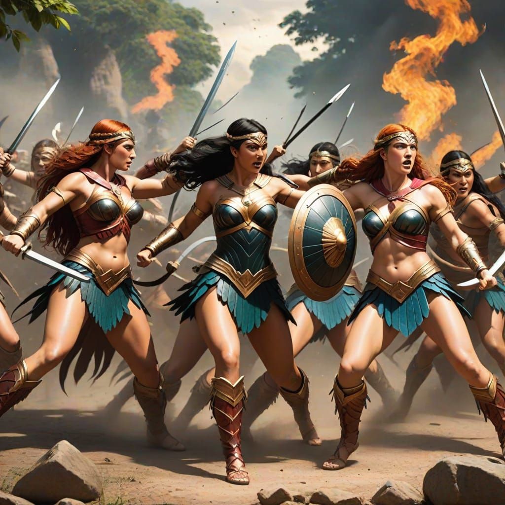 Powerful Amazons in Fierce Combat