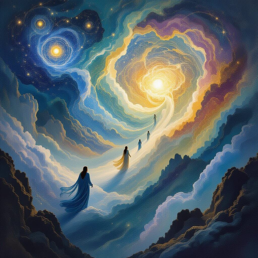 Mystical Cosmic Landscape in Blake and Roerich Style