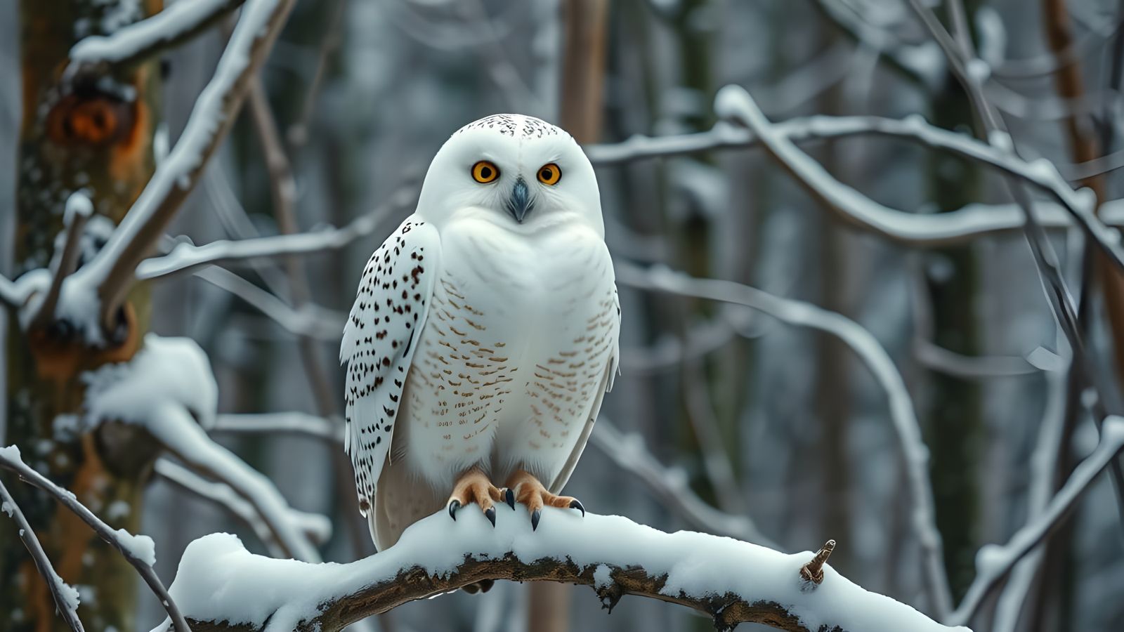 White Owl in Winter Forest, Hyperrealistic Image