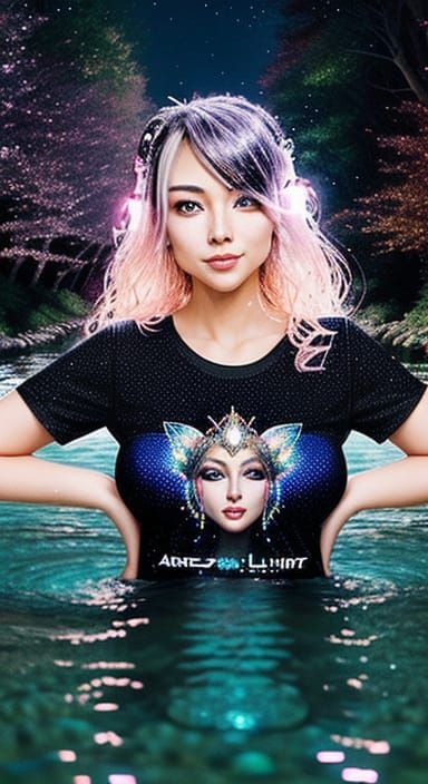 Cybernetic Fairy Portrait Dipping Toe in River