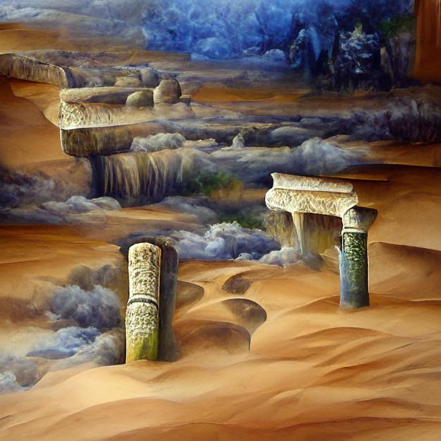 Desert Temple Ruins in Detailed Fantasy Painting