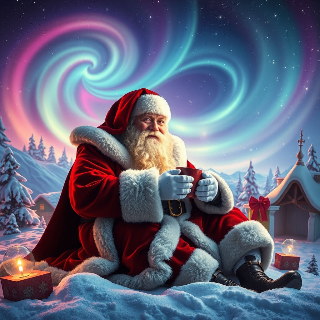 Santa Claus Coffee Break in Winter Wonderland