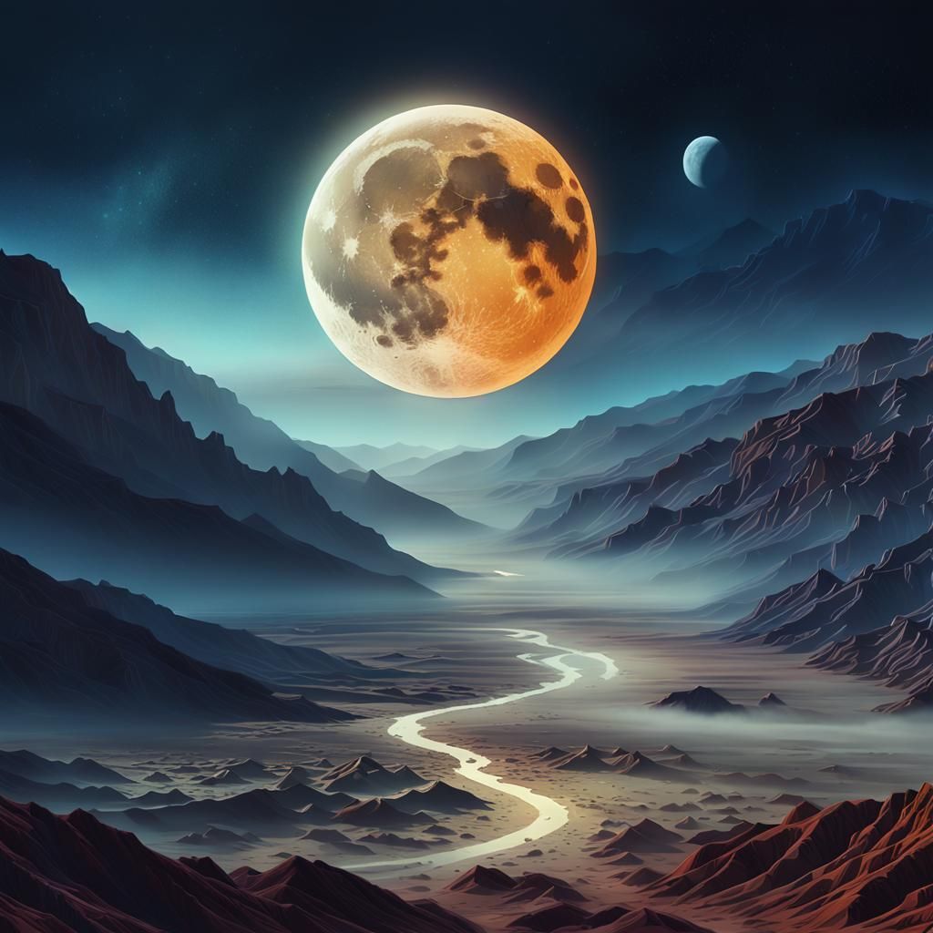 a Massive moon looms over Death Valley