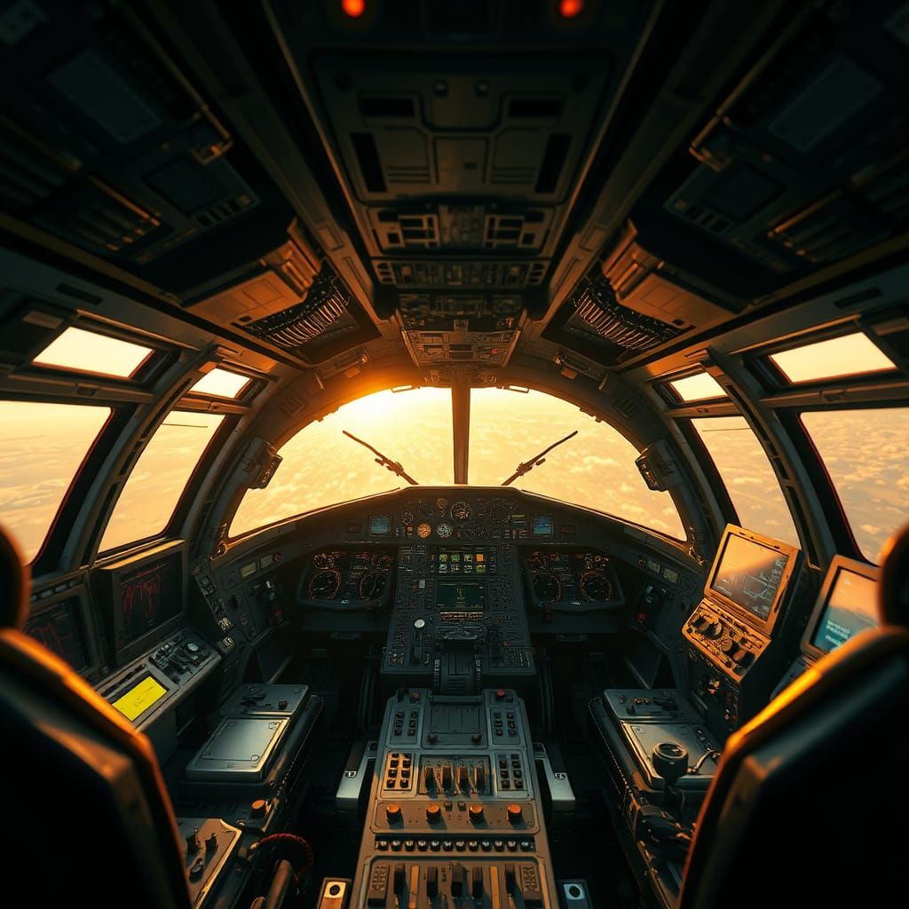 Futuristic Plane Cockpit Interior in Sci-Fi Style