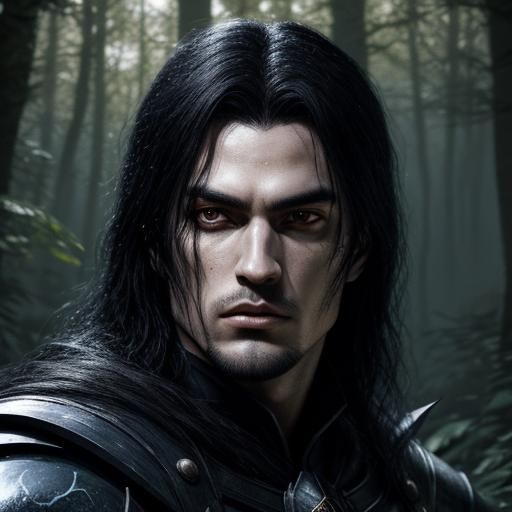 Young Knight in Black Metal Armor, Hyperrealistic Art