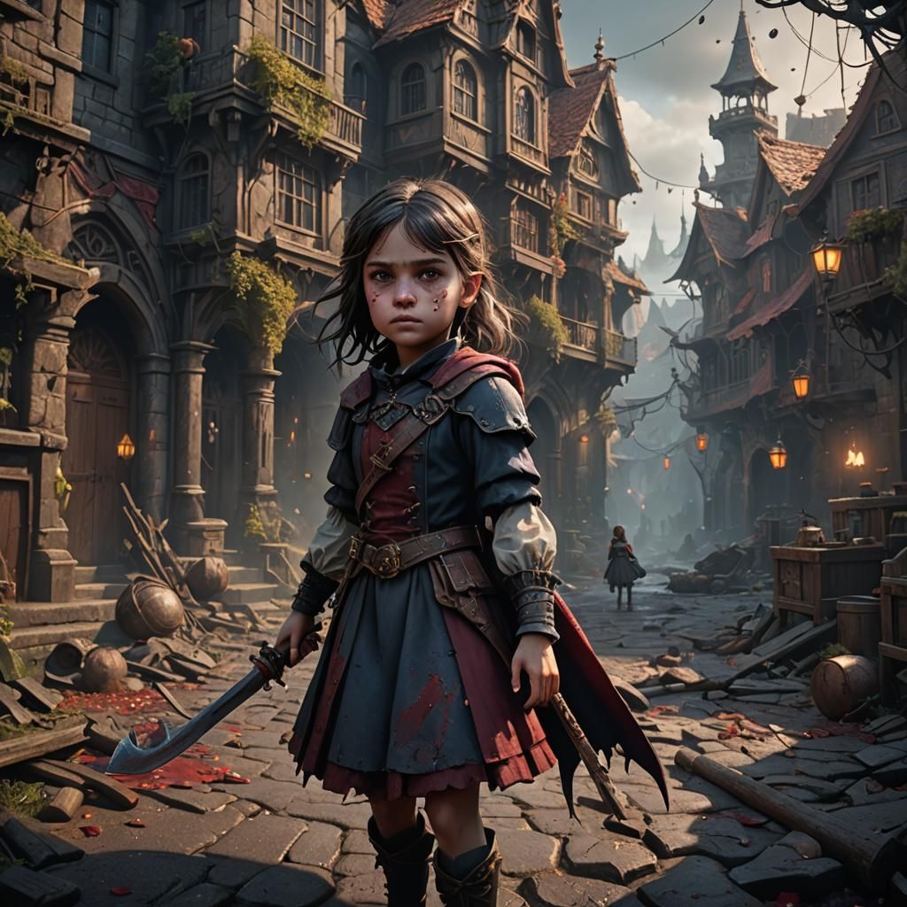 Murderous Girl: Detailed Matte Painting in 8k