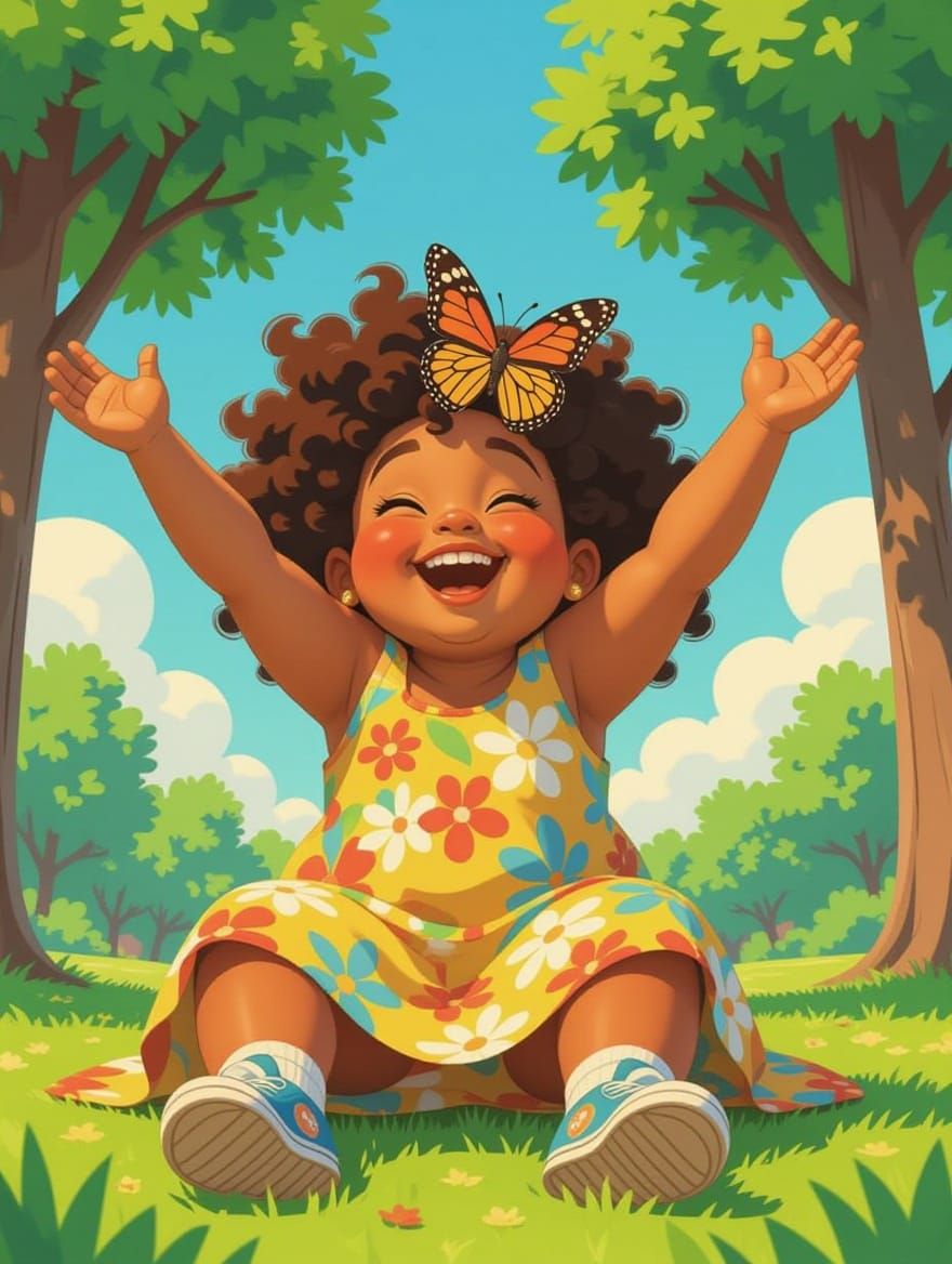 Happy Child with Butterfly, Pixar-Inspired Art