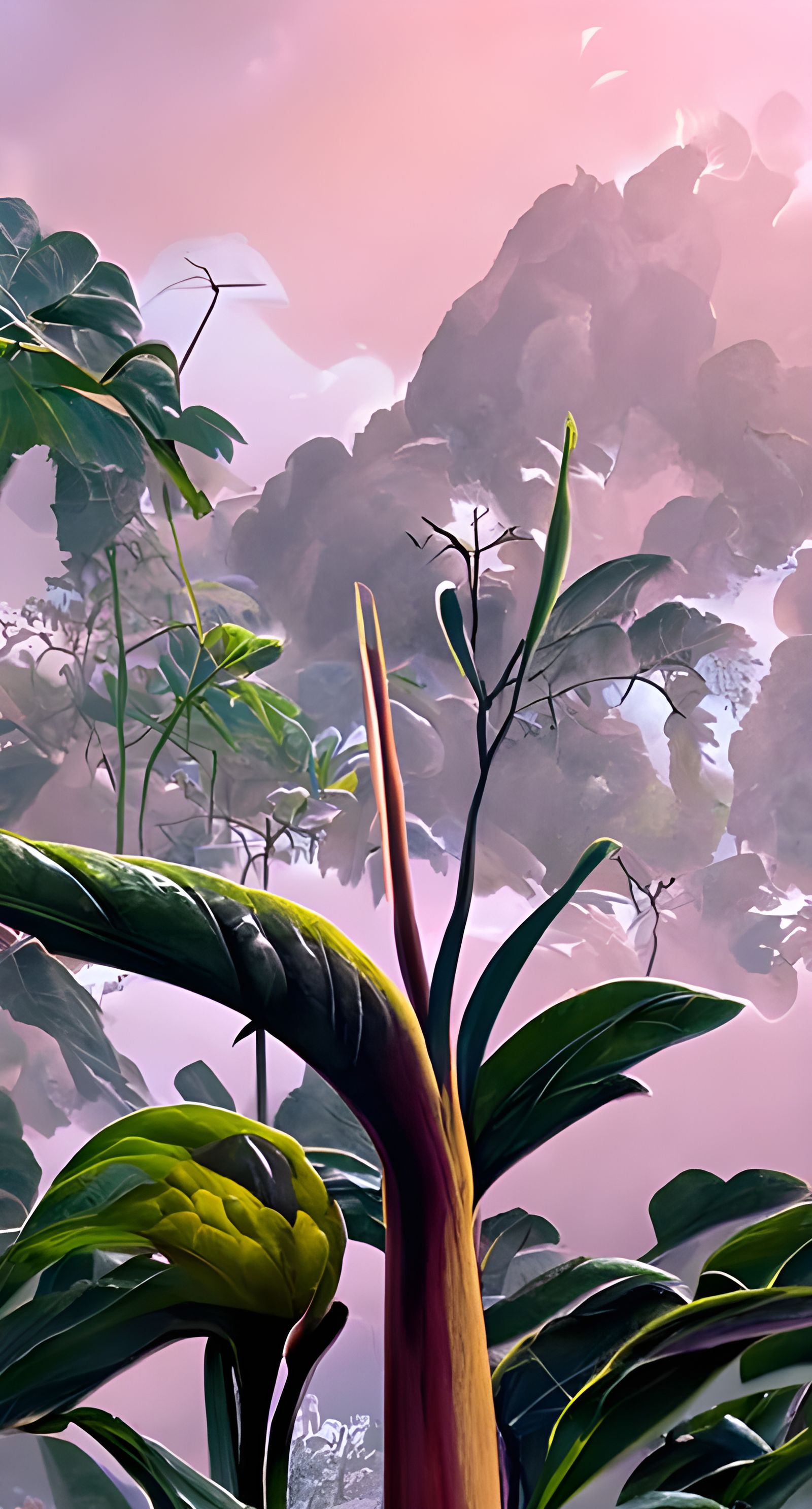 Exotic Jungle Scene with Alien Flora in Hyperrealism