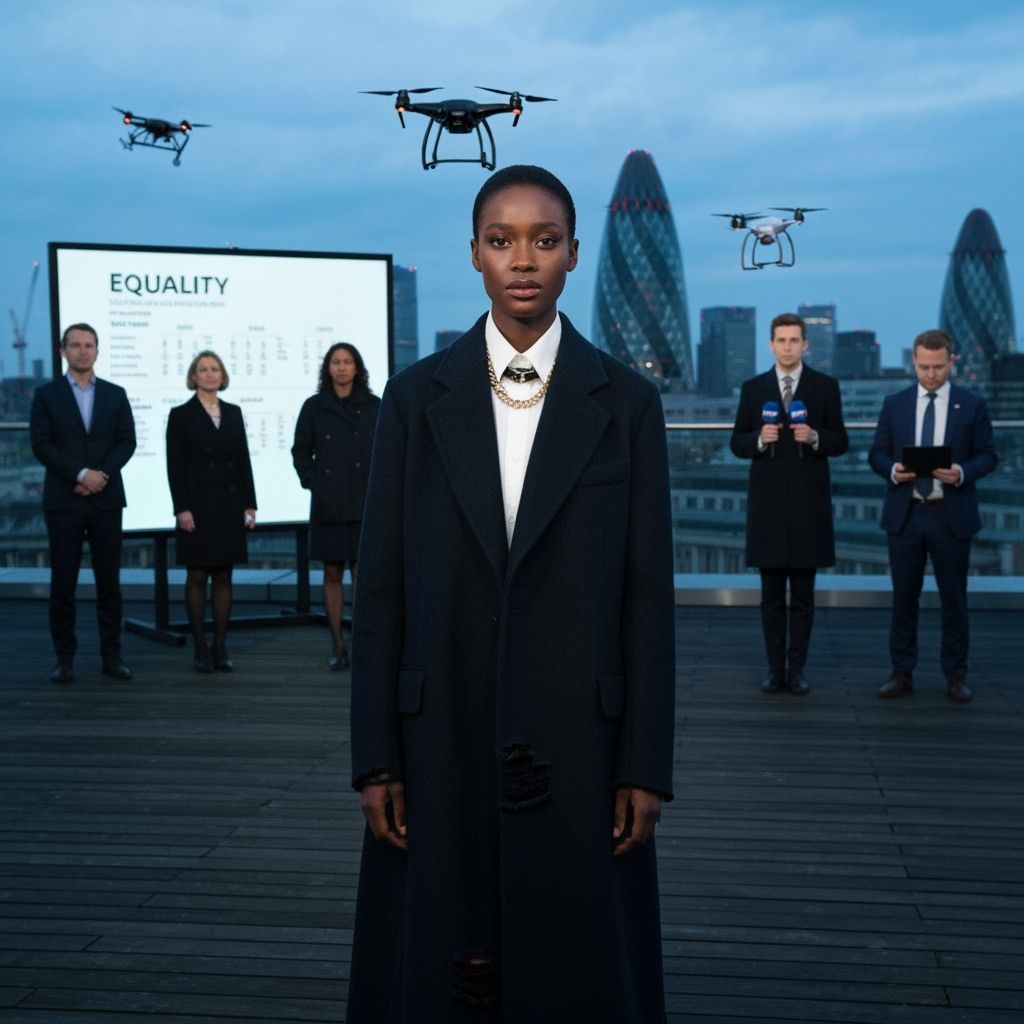 Black Woman on London Rooftop Overlooking Cityscape