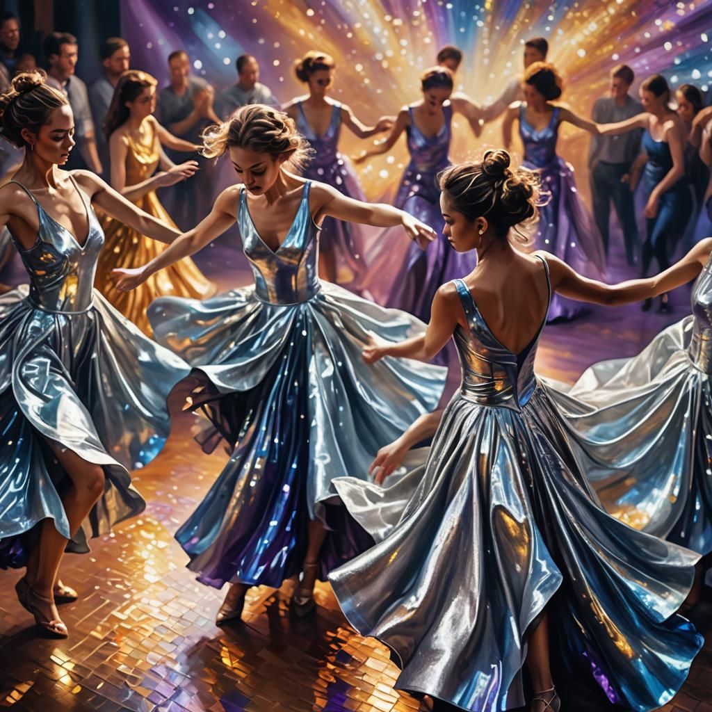 Surreal Dancers in Silver Dresses, Digital Art