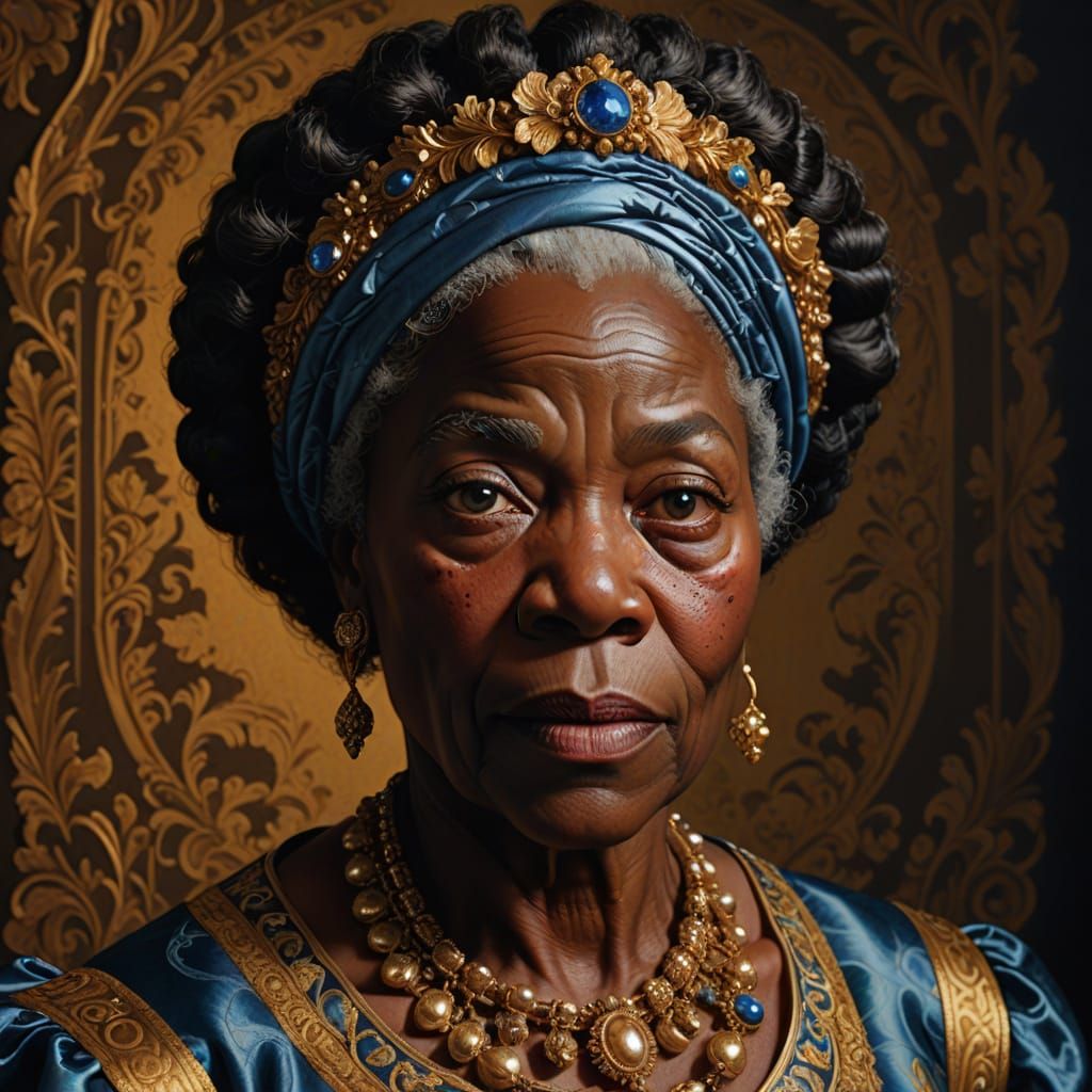 Elegant 18th Century Black Woman in Hyperrealistic Oil Paint...