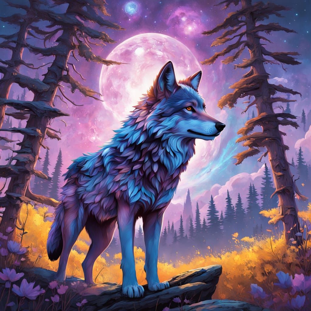 Majestic Wolf in Dreamy Double Exposure