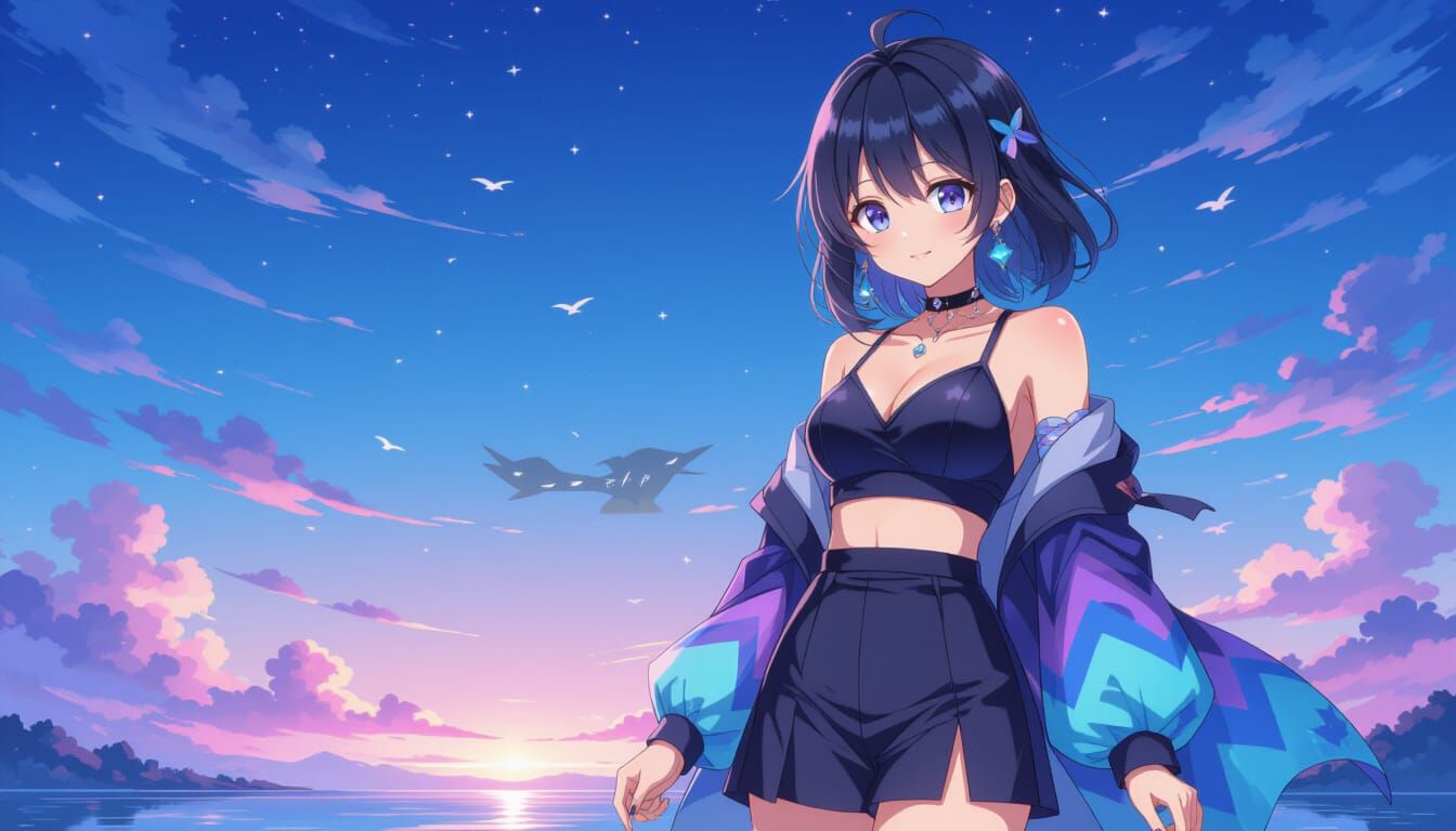 Anime Girl in Gradient Outfit, Key Visual Style