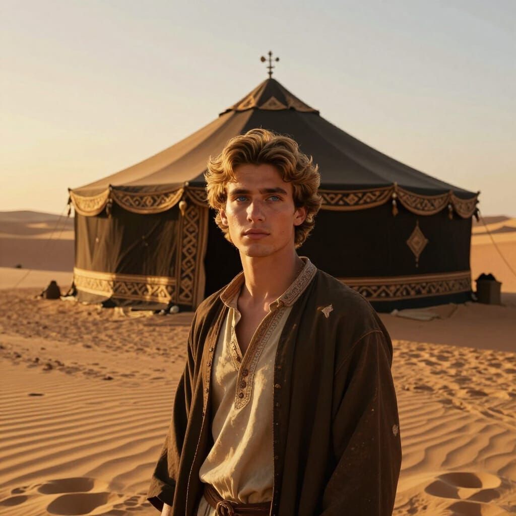 Man Before Bedouin Tent in Sahara Desert