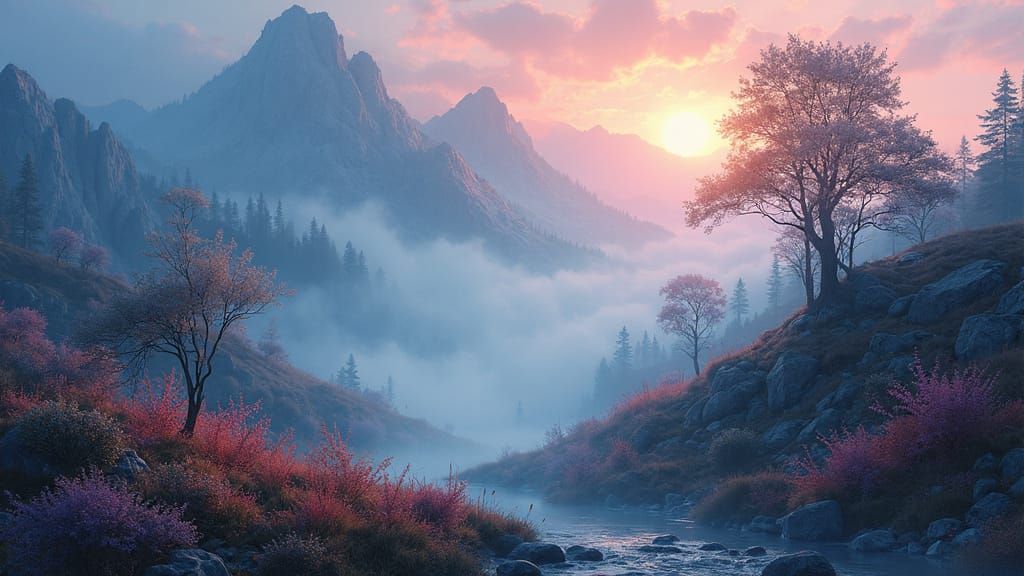 Ethereal Foggy Mythical Landscape Matte Painting