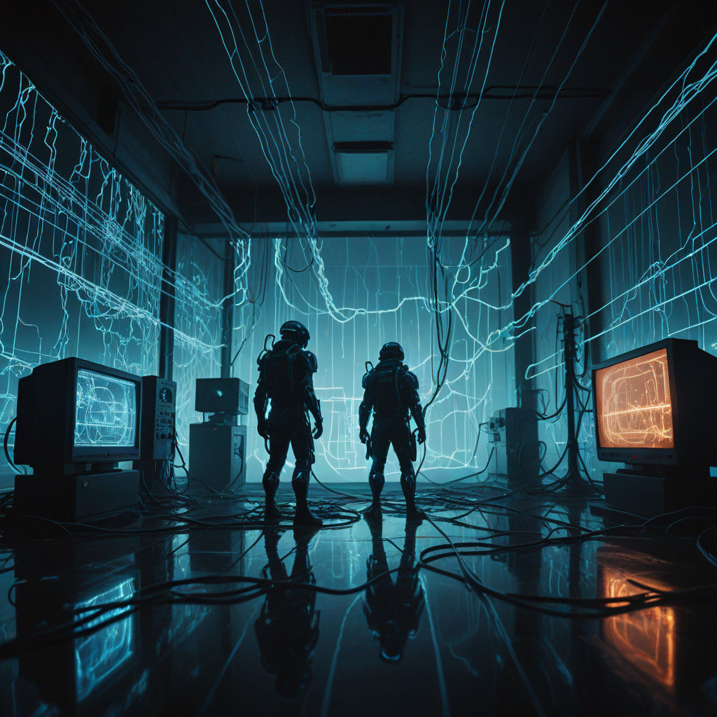 Cyberpunk Ephemeral Spirit Guards House Amidst Code