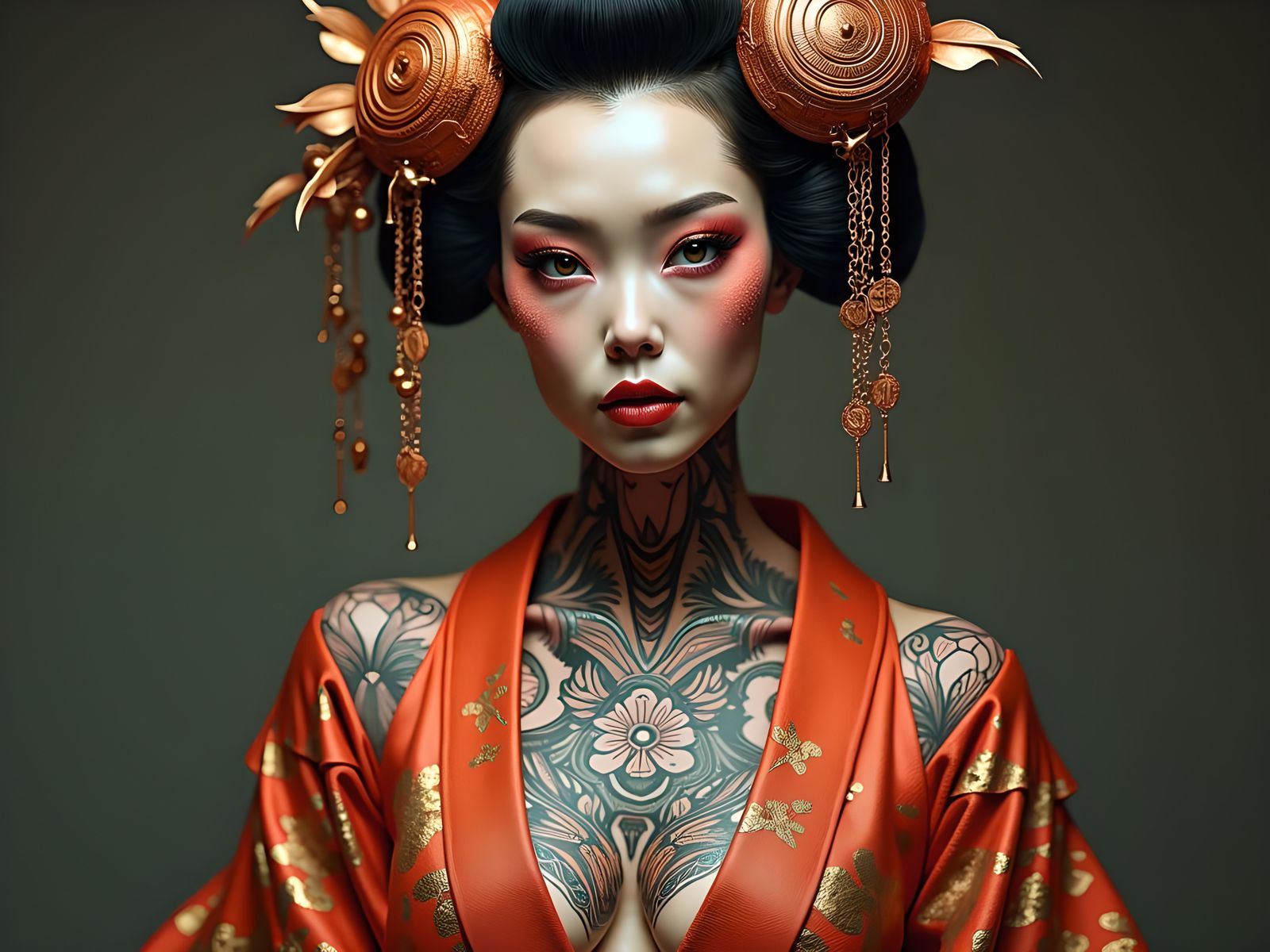 Cyber Impressionistic Geisha Queen Portrait