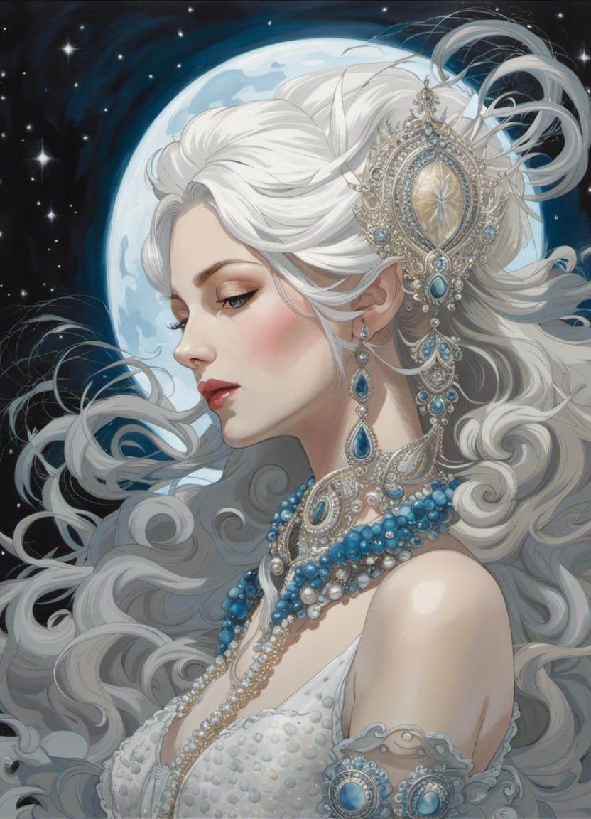 Moon Goddess Portrait in Digital Art Style