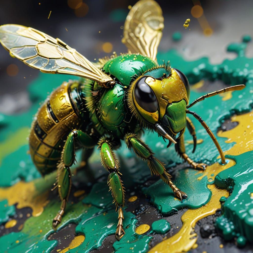 Vibrant Urban Bee in Hyper-Realistic Graffiti Style