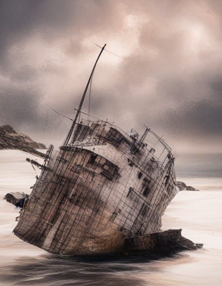 Vintage Ghost Ship in Storm near Jamaica