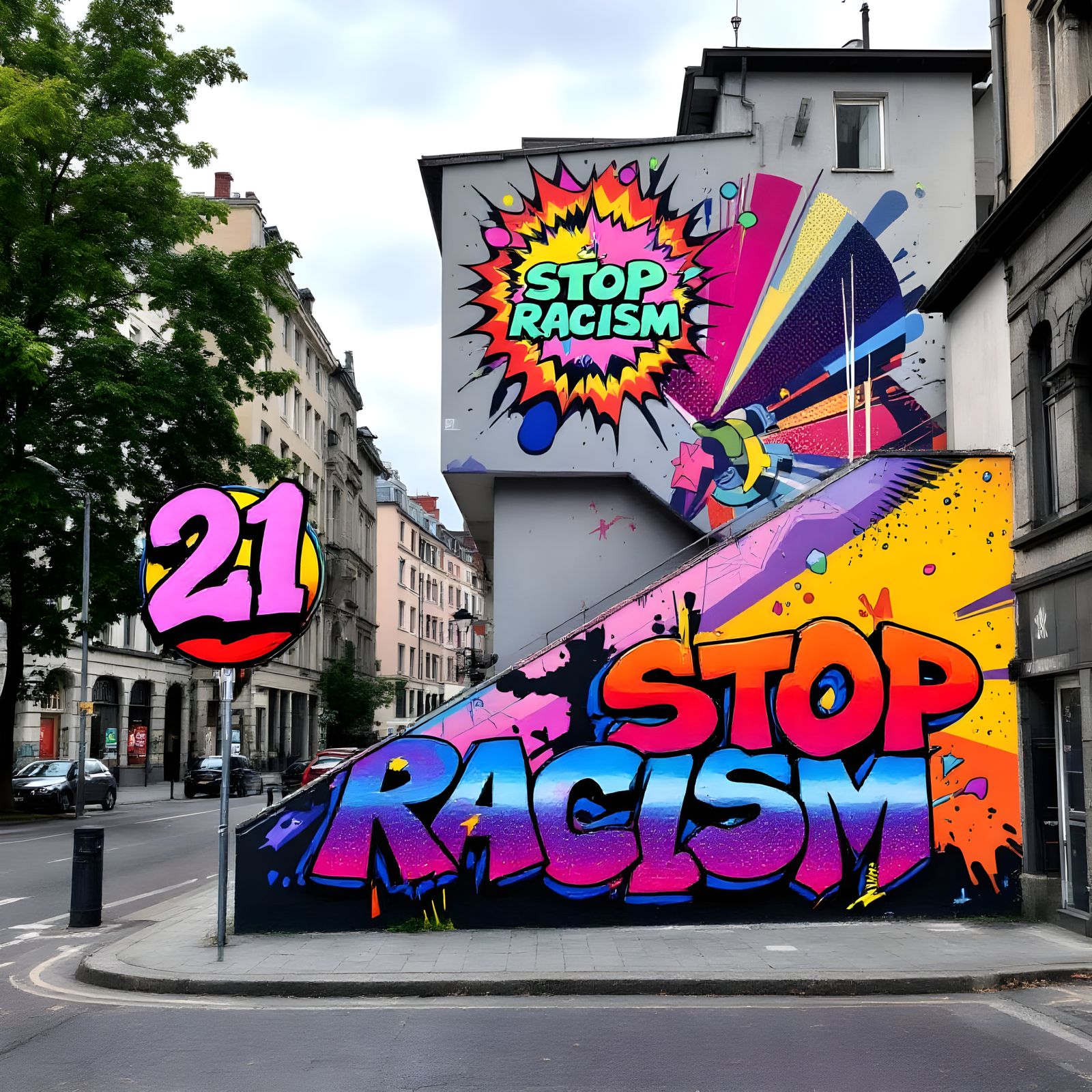 graffiti cool and nice done in the unionplatz in berlin Moabit, unionsplatz germany, clear readable text reads: (21 STOP...
