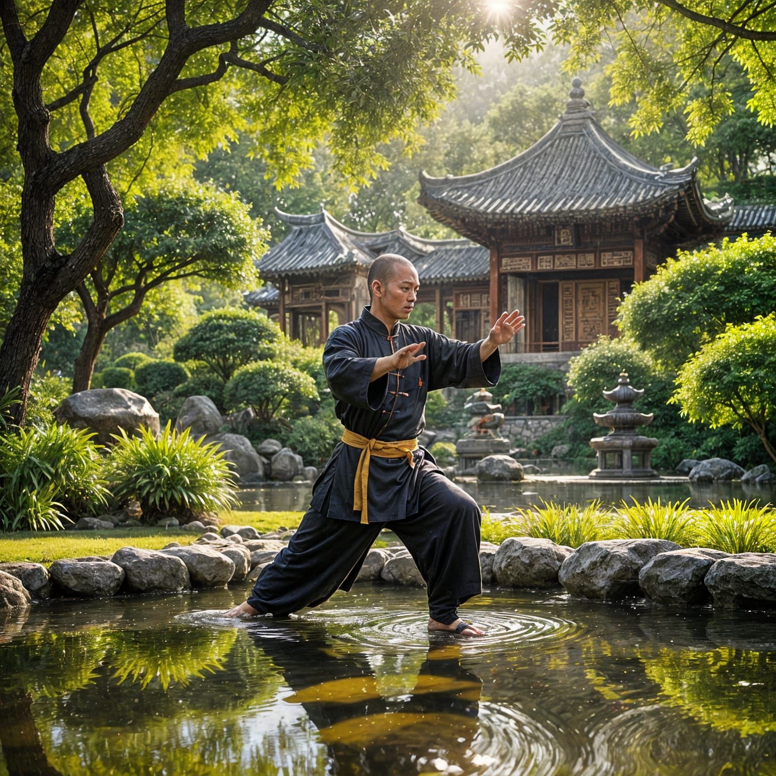Kung Fu Master in a Realistic Garden