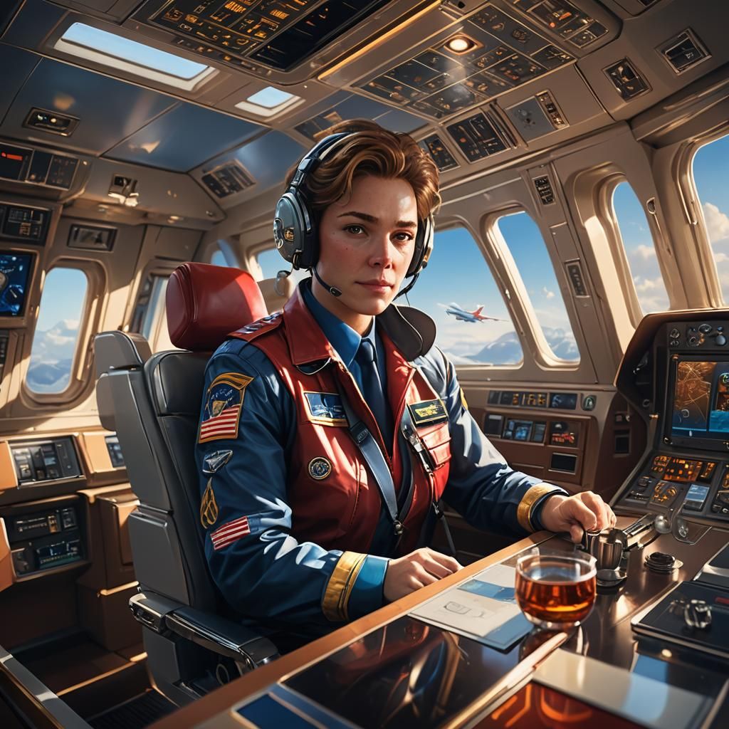 Luxurious Plane Interior Reflected, Art Nouveau Style