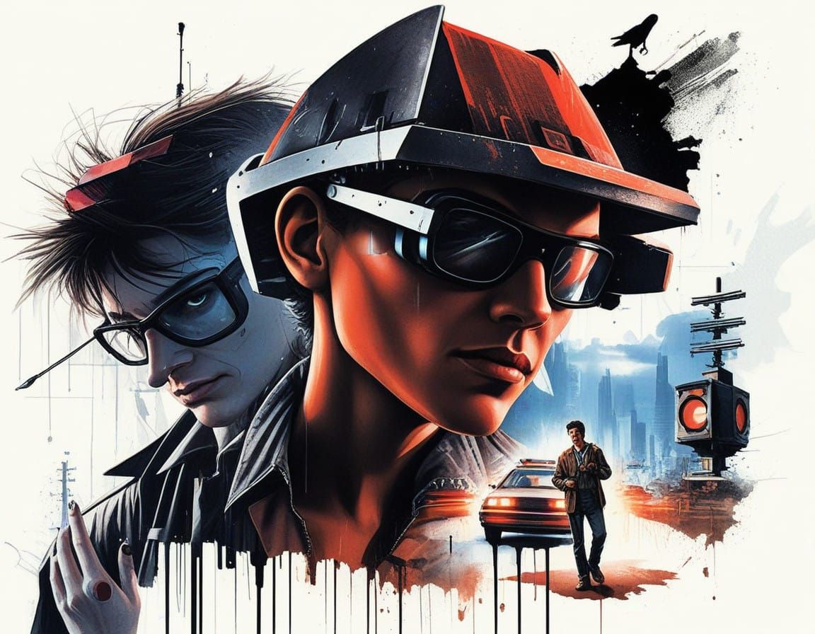 Neon Cyberpunk Cityscape in Gritty Street Art Style