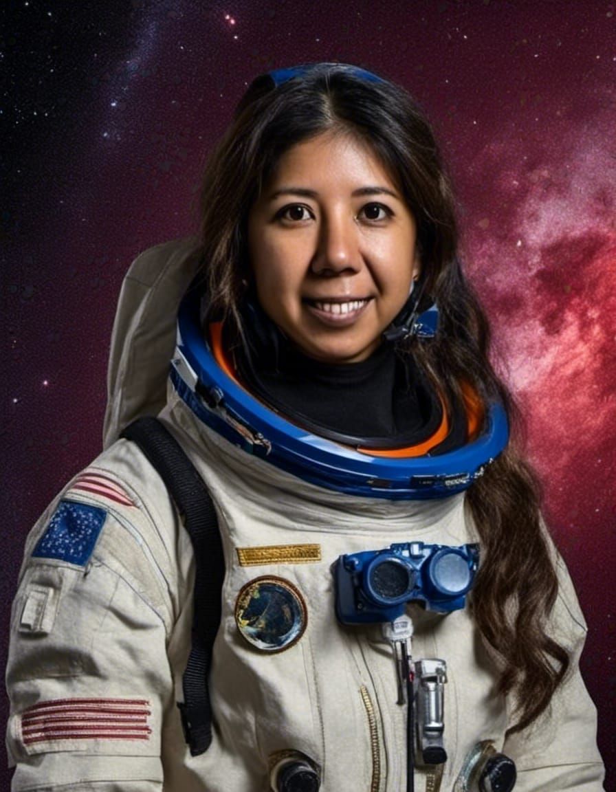 Beautiful Mexican Astronaut in Futuristic Suit