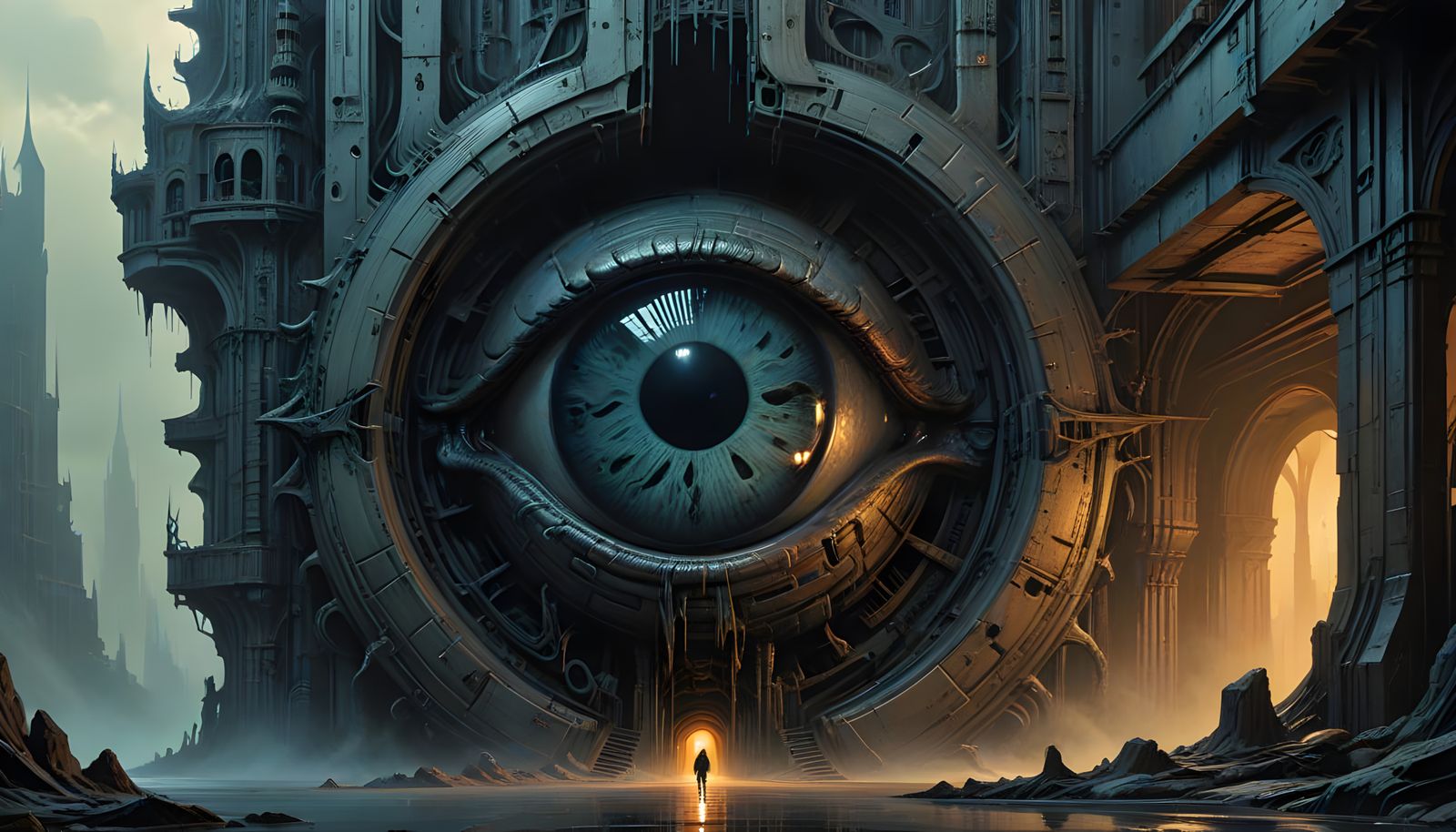 Gigantic Hidden Horror Eye in City Skyscraper