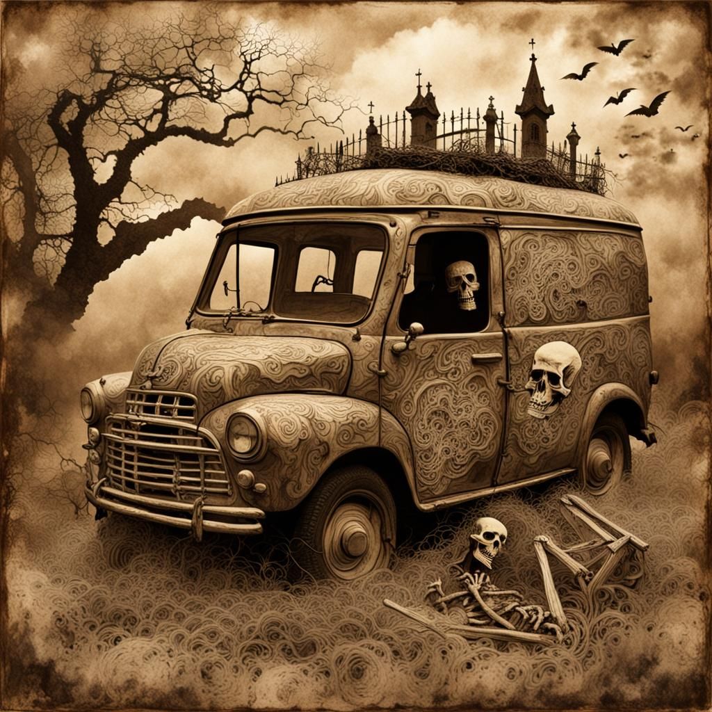 Haunted Van Encounter: Eerie Chemigram in Sepia