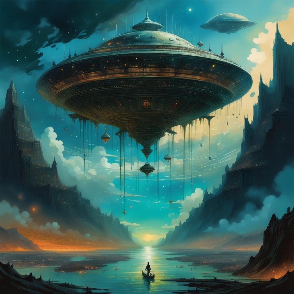 Baroque Alien Spacecraft Illustration in Anime Style