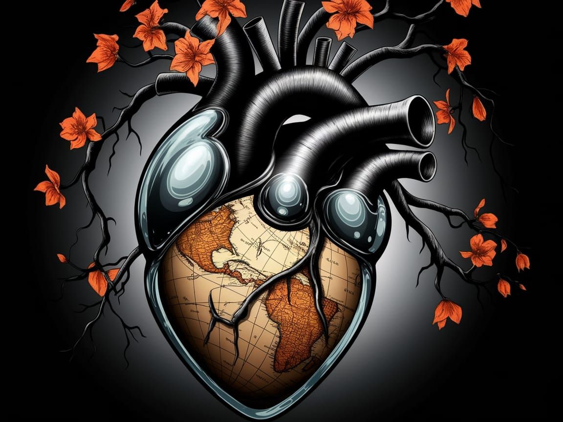 Glass Heart in Surreal Bloom