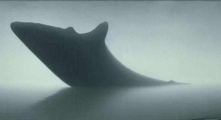 Titan Monster Emerging from Fog in Dark Surrealism